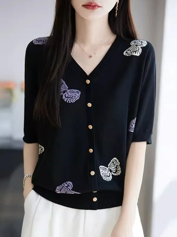

Summer New Style Women's Ruffle Sleeveless V-neck T-shirt Cardigan Slimming Meat Covering Small Shirt Short plus Size Top