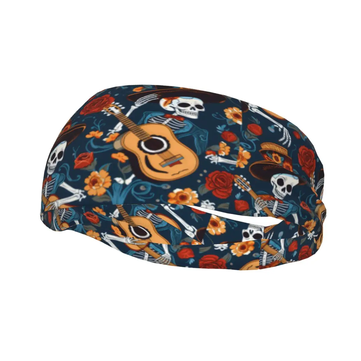 Fascia sportiva Scheletri con chitarre Rose Sfondo Corsa Fitness Fascia assorbente Ciclismo Jog Benda per capelli