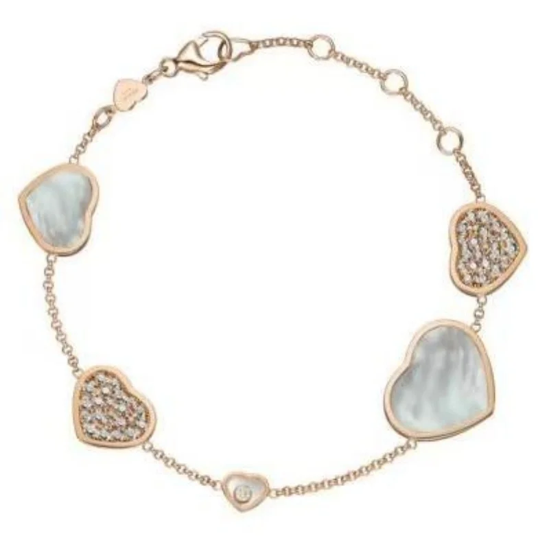 

Rose Gold Plated Multi-Heart Bracelet with Mother-of-Pearl & CZ Accents, Adjustable Lobster Clasp