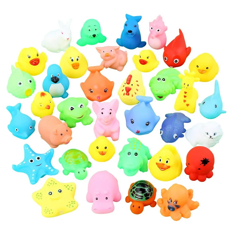 Animais fofos Brinquedos de banho para crianças, jogo de natação, flutuador de borracha macia, Squeeze Sound, Baby Shower Toys, 10pcs