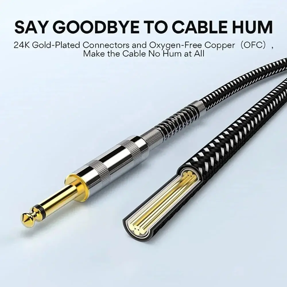 1Pcs TRS 1/4 inch 6.5mm Audio Cables 1.5/3/6M 90 Degree Electric Guitar Cable Braided Gold Plated Shielded Low Noice Jack Cable