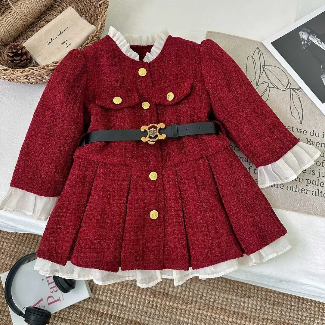 Girl small fragrant wind coat winter new style of foreign air plus cashmere plaid wool coat coat for 2 3 4 5 6 7 8 years old