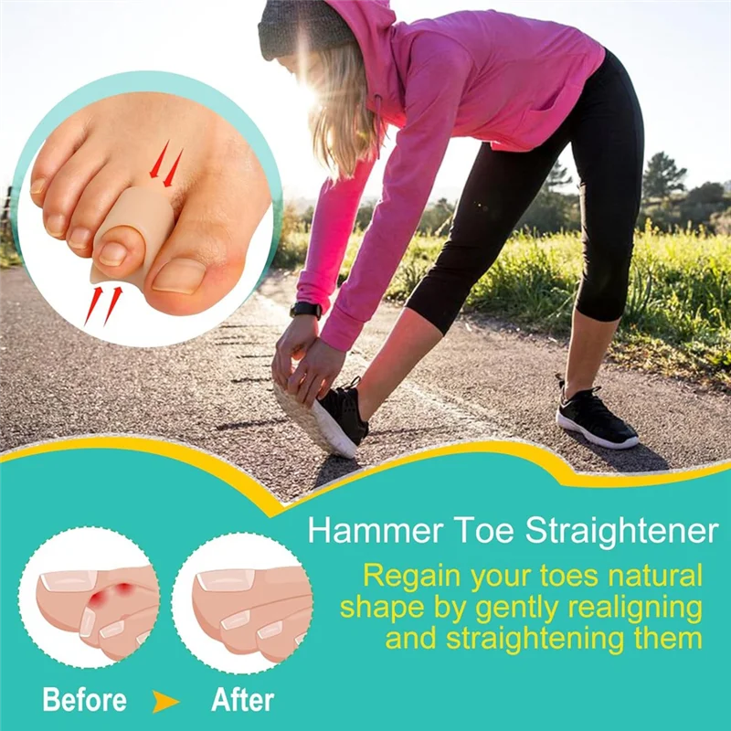 ABKR-مصحح فرد أصابع القدم المطرقة - مصحح أصابع القدم (12 قطعة، عاري)، جل لتخفيف جبيرة أصابع القدم للورم متوسط الحجم