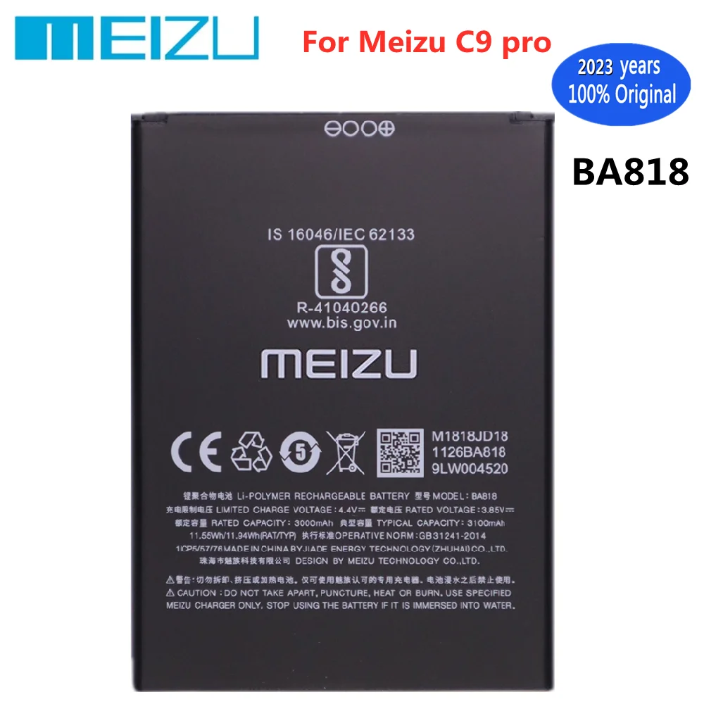 2023 Years Meizu 100% Original 3000mAh Battery For Meizu c9 pro BA818 Mobile Phone Battery In Stock + Tracking Number