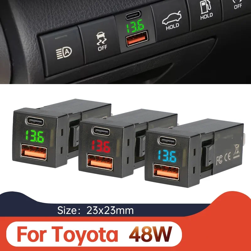 

LED Voltmeter Enabled Car Charger 48W Fast Charging for For toyota PD 30W QC 18W Type C and USB A Ports 23x23mm Dimensions