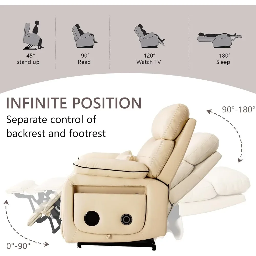 Silla reclinable con elevador eléctrico de doble motor para adultos mayores con masaje térmico y portavasos posición infinita capacidad plana