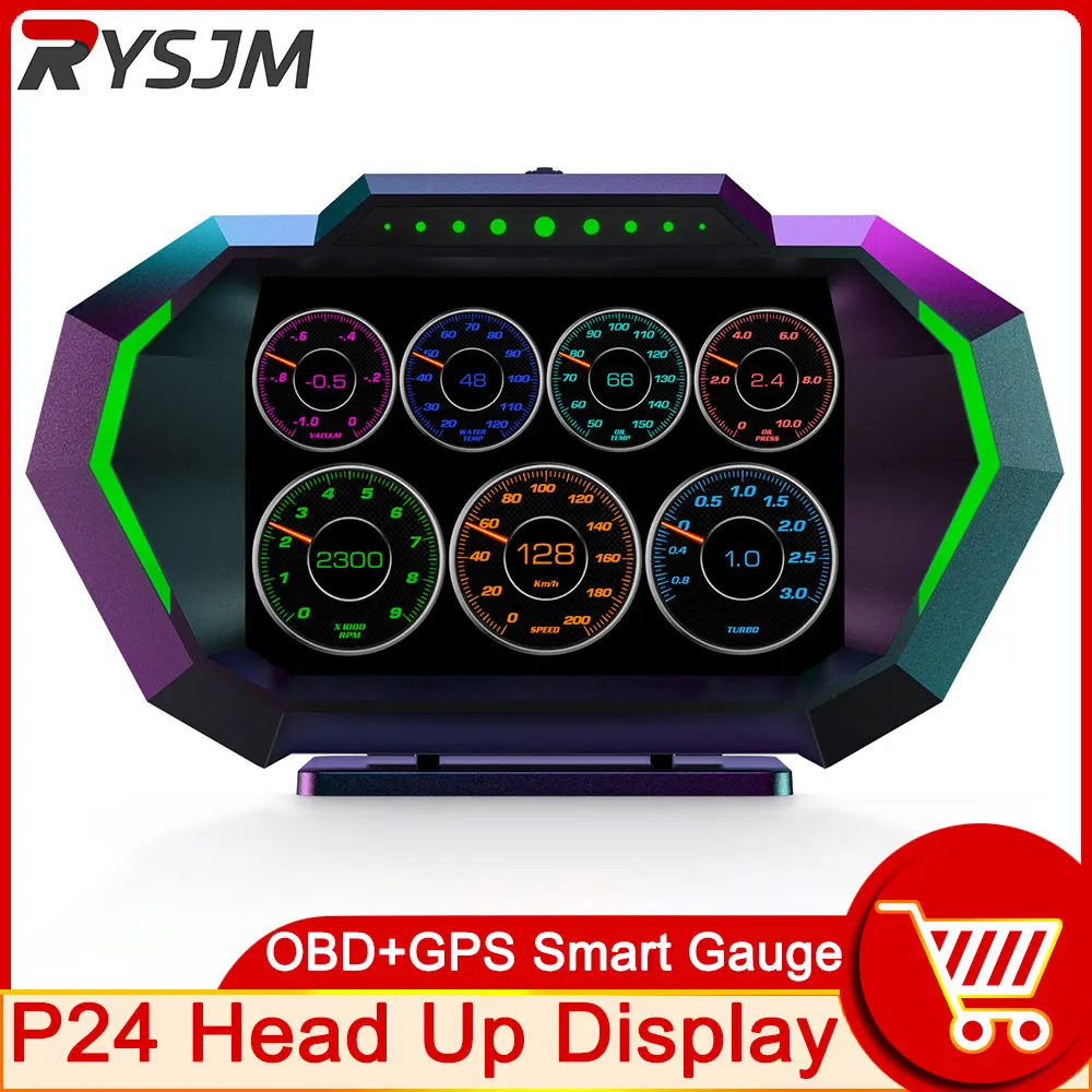 AD Digital Car LCD HUD GPS OBD2 Head Up Display Slope Meter Speed Alarm KM/H MPH Speedometer Tachometer Water Temp Boost Gauge 