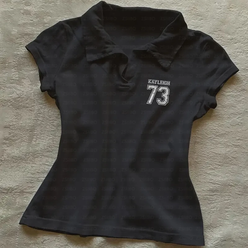 2000s التلبيب أرقام خطابات الصيف جعل المطبوعات القديمة جماليات الموضة قصيرة الأكمام تي شيرت المرأة المحاصيل القمم الشارع خمر القمم #1