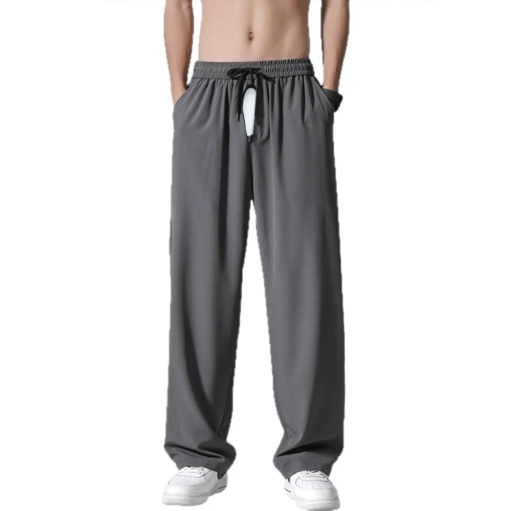 

Летние спортивные брюки из ледяного шелка с удлиненной молнией для мужчин, для фитнеса и бега, больших размеров, повседневные