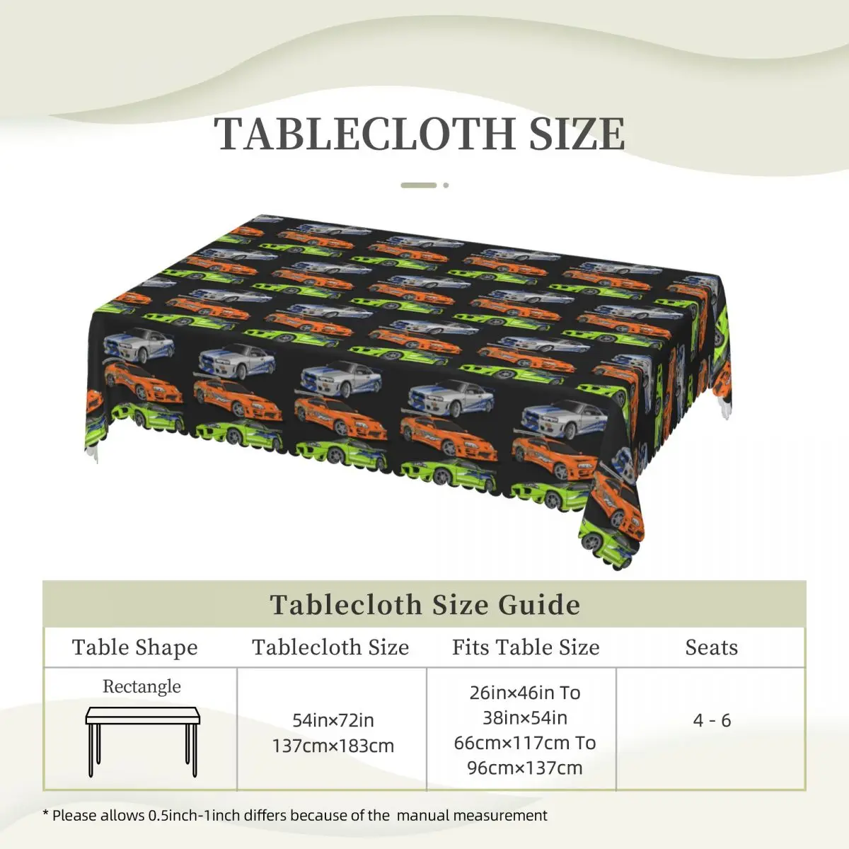 Movie Fast And Furious Brian O'connor Customized Rectangular Tablecloth Waterproof Table Cover for Dining Events Table Cloth