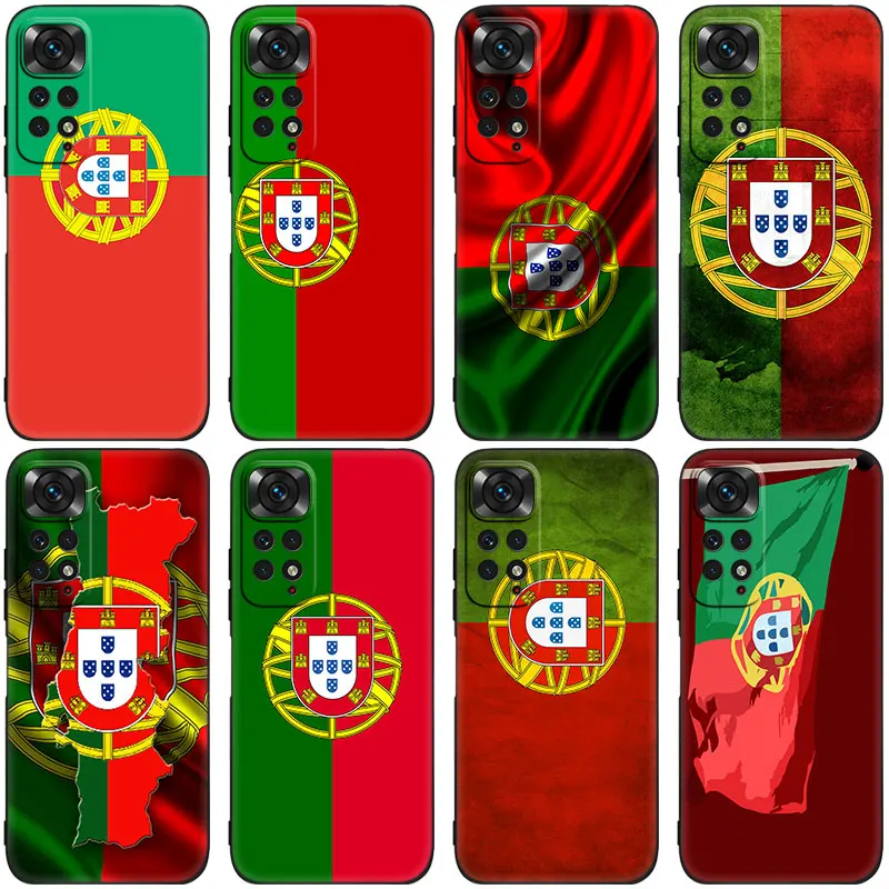 Portugal flag Black Phone Case For Xiaomi Redmi Note 12 + 11 11S 11T 11E 10 10T 5G 10S 9S 9 8T 7 6 Pro Silicone Cover