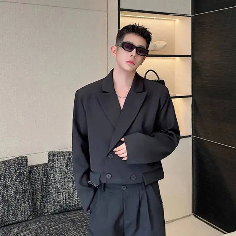 

SYUHGFA 2024 Spring Men's Clothing Short Style Suit Jacket Loose Solid Color Male Tops Korean fashion Doulbe Breasted Blazers
