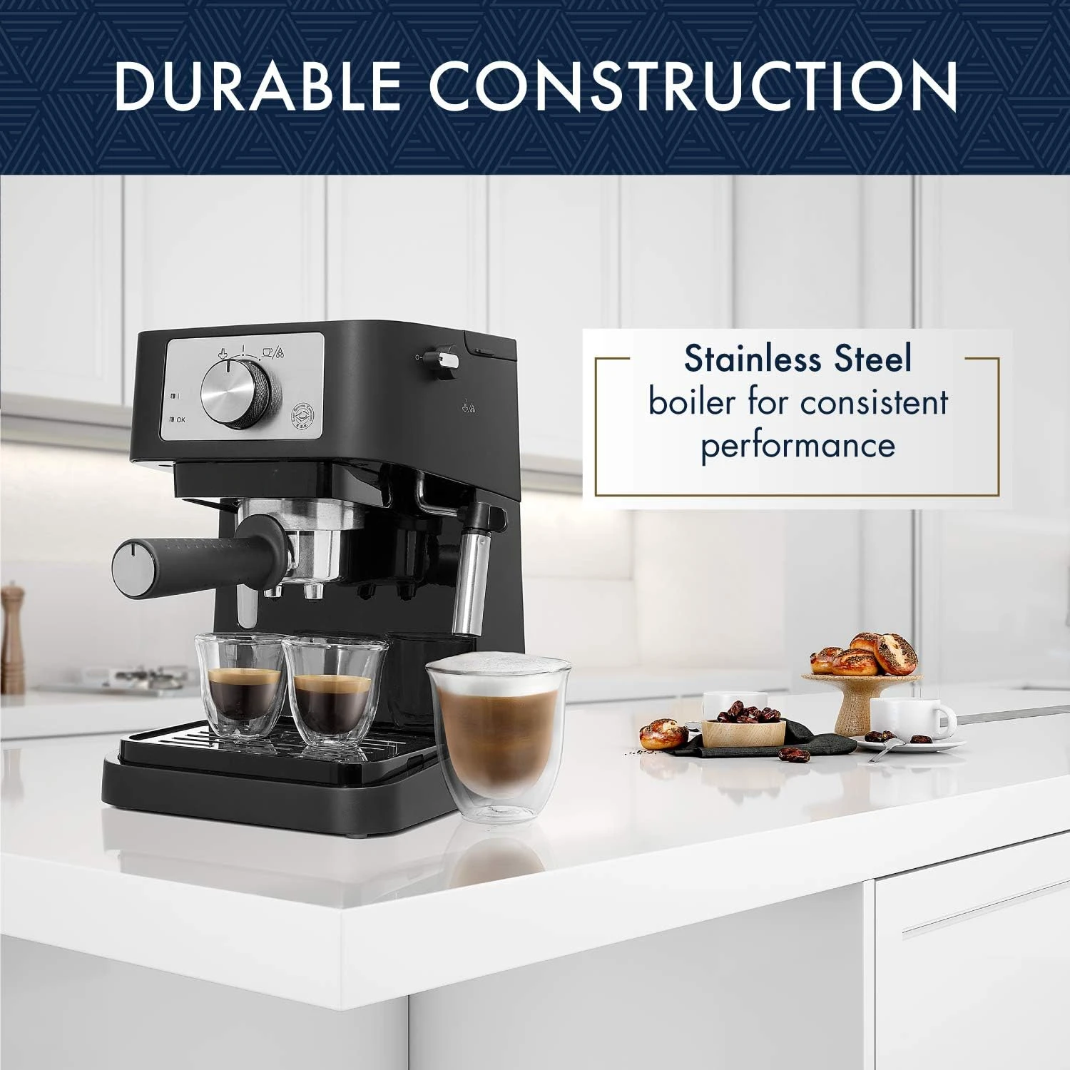 HAOYUNMA Stilosa Manual Espresso Machine, Latte & Cappuccino Maker, 15 Bar Pump Pressure + Milk Frother Steam Wand