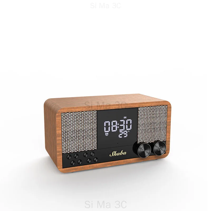 Portable Retro Wooden FM Radio BlueTooth Speaker with LED Display Alarm Clock Builtin Battery Support TF AUX USB Hands-free Call