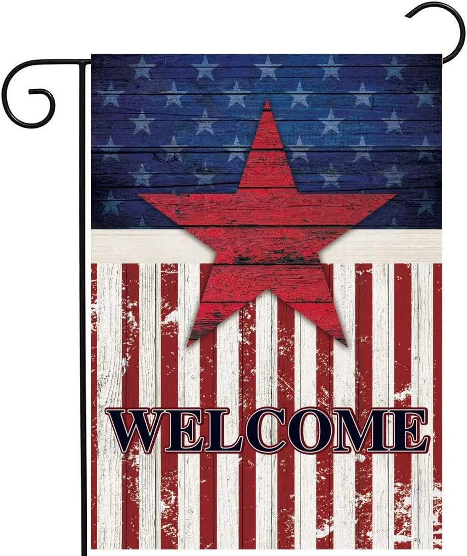 Allenjoy Welcome American Patriotic Garden Flag for Outside Mailbox Vertical Stars Stripe Veteran Farmhouse Yard Sign Patio  IIC