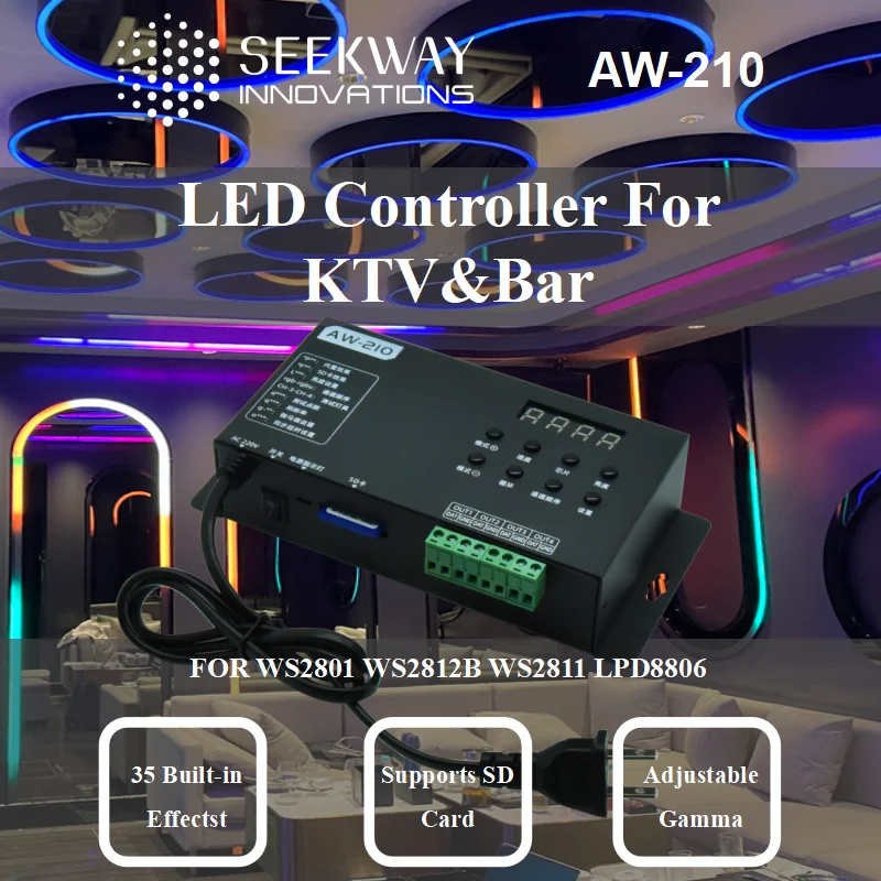 LED Controller 4CH*1280 Pixels for WS2801 WS2812B WS2811 LPD8806 RGB LED Strip,built-in effect supports SD card for Indoor Light