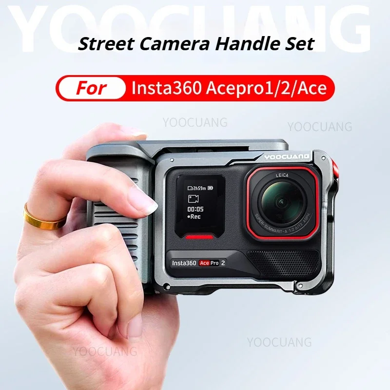 

For Insta360 Ace Pro 2 Metal StreetGrip Vlog Grip Mount Metal Quick Release Rabbit Cage Magnetic Protective Sleeve Accessories X