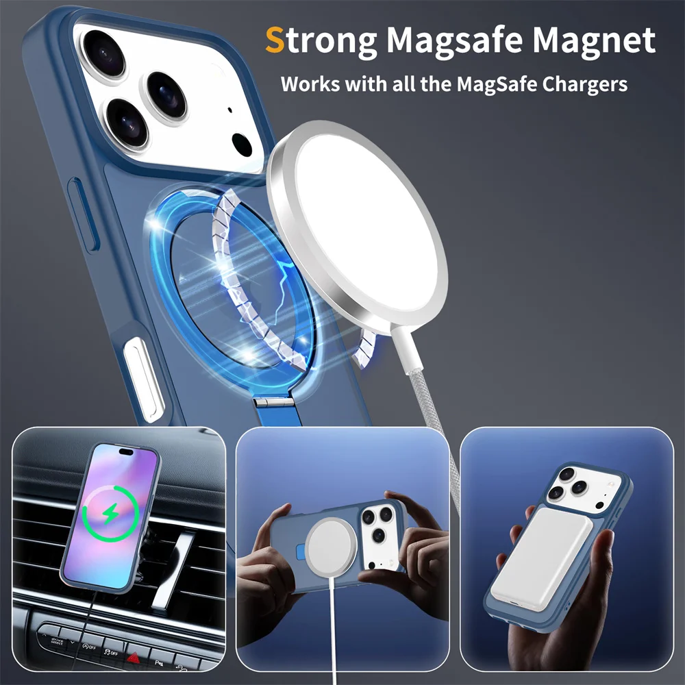 Luxury For Magsafe Fold Stand Magnetic Phone Case For iPhone 17 Air 16 15 Pro Max 16E 14 Plus 13 12 Frosted Translucent Cover
