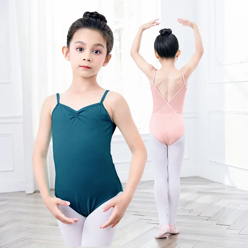 Girls Ballet Leotard Spaghetti Strap Camisole Solid Swimwear Dance Leotard Ballet Costumes Low Back Gymnastic Dance Bodysuit