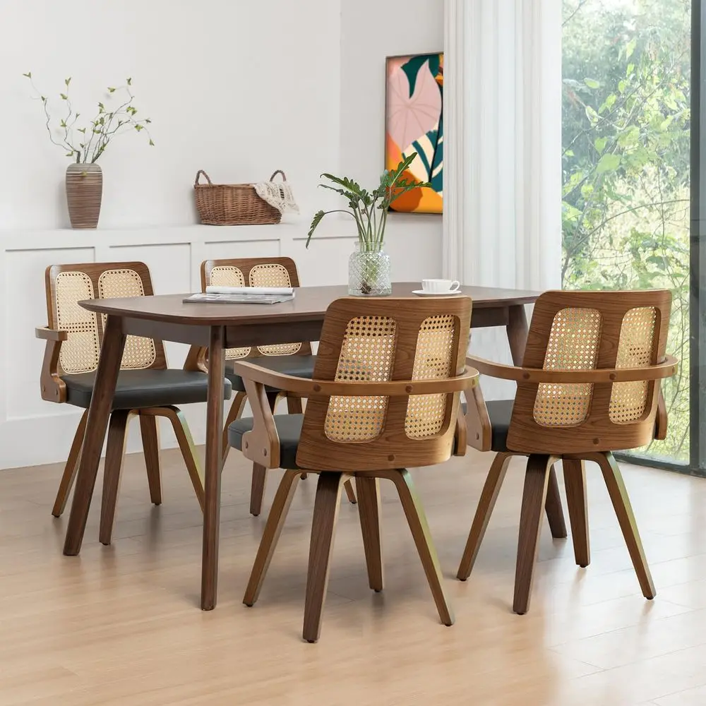 

Dining Chairs Swivel Rattan Dining Chairs with Bentwood Frame with Ergonomic Cane Back, Curved Arms, MCM Dining Chairs for Kitc