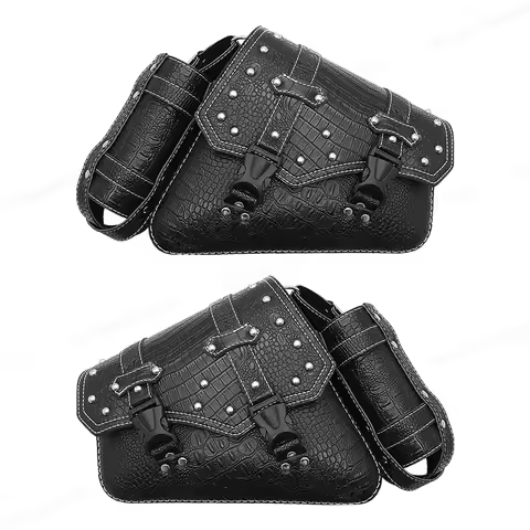 PU Leather Saddle Bag Motorcycle Luggage Side Tool Bag For Honda Suzuki Harley Sportster XL 883 XL1200 Black