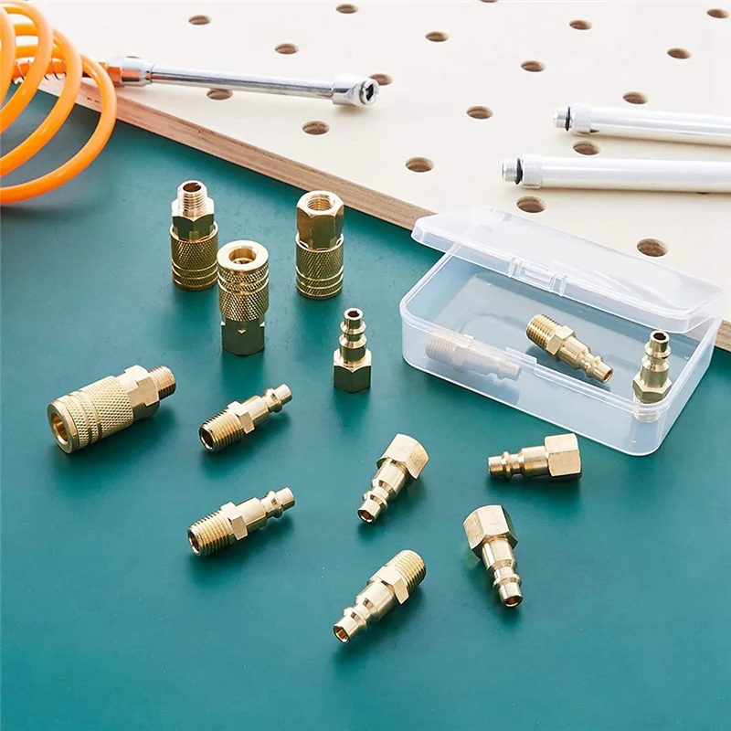 14 Pcs Quick Connect Brass Air Coupler And Plug Kit -Industrial Type 1/4 Inch NPT Solid Brass Quick Connect Fittings Set-ABLI