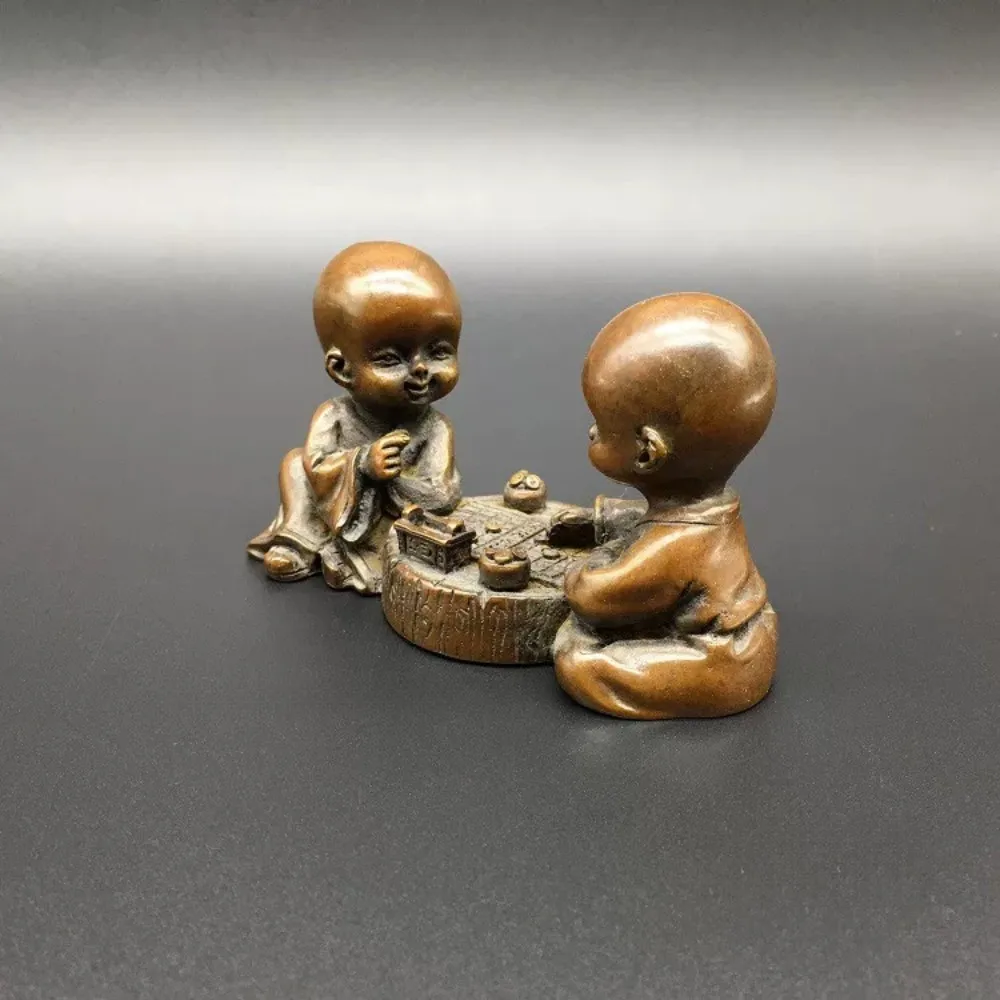 Solid Brass Little Monk Playing Chess Statue Chessboard Incense Holder Zen Tea Pet Home Desk Gift