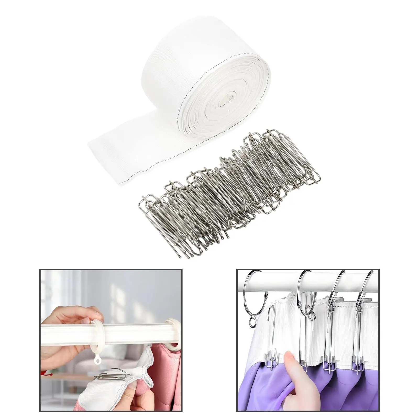 10.9 Yards Curtain Pleater Tape with 30 Hook Clip 71mm Width Wrinkle Resistant Easily Install Accessory Replacement White