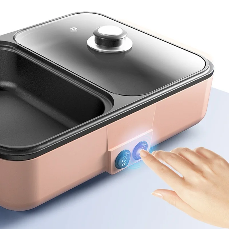 220V Indoor Electric Grill Fast Heat Up Easy To Clean Mini Electric Skillet Hotpot For Home Dormitory EU Plug