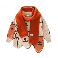 3-14Years Toddler Kids Soft Sweaters for Girls Cute Cartoon Knitted Sweater with Scarf Children Winter Irregular Sweater Coat 8