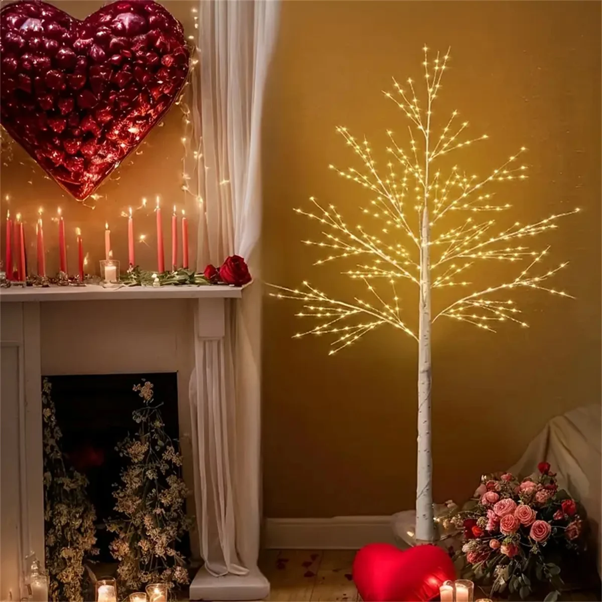 1.2M/1.5M/1.8M LED Birch Tree Light USB 8 Modes Artificial Birch Tree Floor Lamp Light for Home Holiday Christmas Decoration