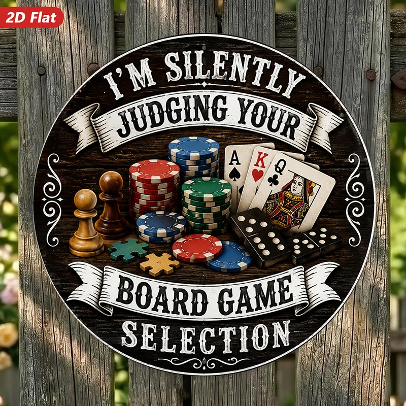 2D Flat, 1pc Game Night Humor Round Metal Sign Wall Art, Ideal for Entryway Corner Office, Im Silently Judging Message, Poker Ch