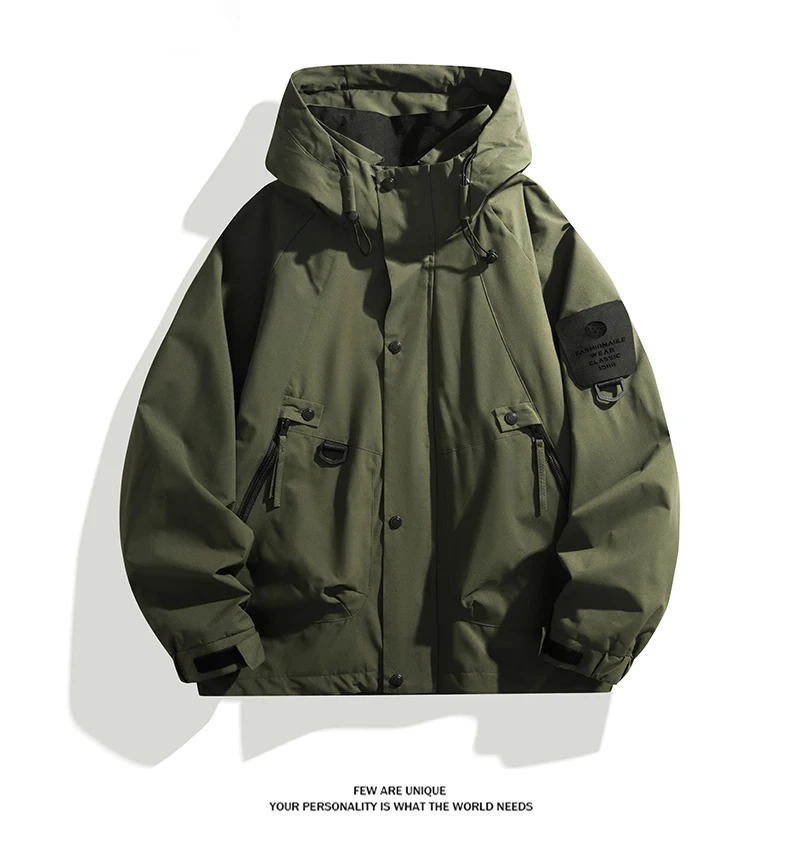 Unisex Outdoor-Kapuzenjacke im Bergstil, winddicht und wasserabweisend, modische Oberbekleidung zum Wandern und Radfahren – Detail 11