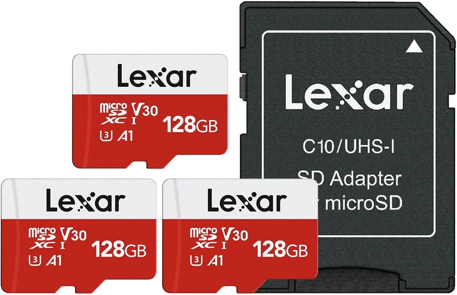 

128GB Micro SD Card 3-Pack, UHS-I, 100MB/s, C10 U3 A1 V30, Full HD 4K UHD High Speed TF Card with Adapter
