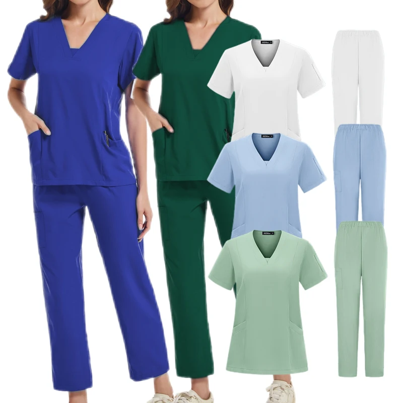 

Nurse Women Casual Short Sleeved Apparel Top Pharmacy Working Medical Hospital Doctor Nursing Uniform V-neck Jogger