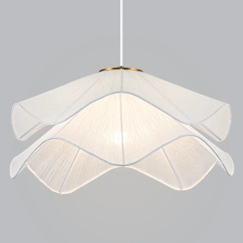  Petal Fabric Celing Light White Modern Single Pendant Lighting With E26/E27 Bulb for Kitchen Island Living Room Dining Room