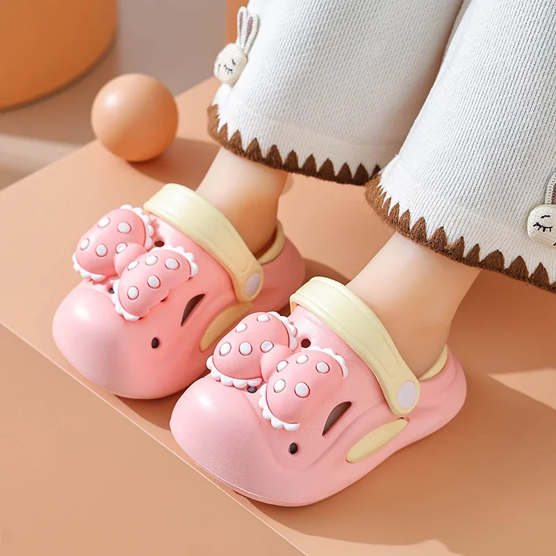 New Summer Aged 0-5 Children Slippers Cute Bowknot Toddler Sandals For Girls Toe Box Flip Flops Non-Slip Home Kids Garden Shoes