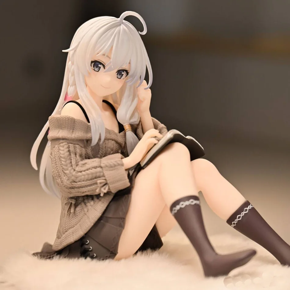 9cm Anime Wandering Witch: The Journey of Elaina Figure Elaina Knit Dress Sitting Posture Action Figure PVC Model Toy Collection