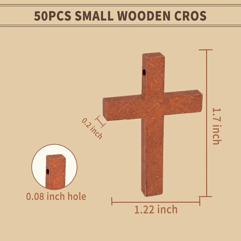 50 Pcs Small Wooden Cross Pendants for DIY Crafts, Bulk Mini Cross Charms 1.2x1.7 Inch, Rustic Unfinished Wood Crosses for Jewelry Making, Easter Egg Fillers, Home Decor, Wedding, Baptism Favors, Party Supplies
