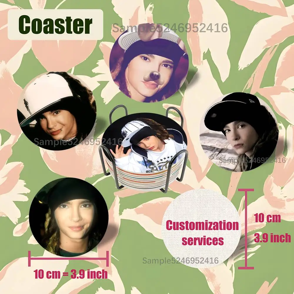 

T-Tom Kaulitz Tokio Hotel Fashion Retro Wooden Cup Mats Elements Colour Printing Cup Coasters Home Kitchen Decora Gifts