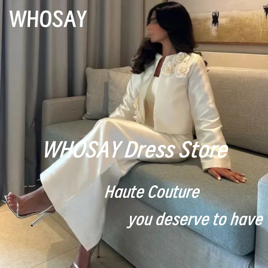 

WHOSAY Two Pieces Prom Dresses 2025 Strapless Zipper Back Evening Dress Flowers Long Sleeves Jackets Party Gowns Customized