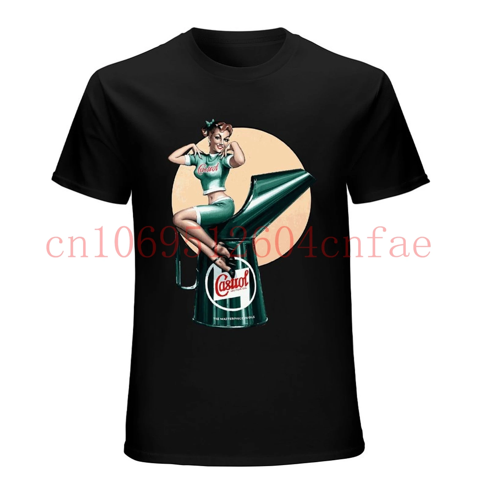 

Мужская черная футболка с коротким рукавом Pin Up CASTROL Motor Oil Pinup