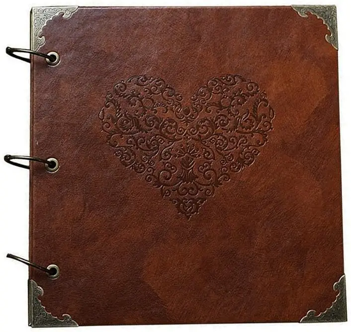 

Retro and Vintage Embossed Heart-Shaped Pattern Leatherette Cover Scrapbook, DIY Wedding Photo Album Photo Book
