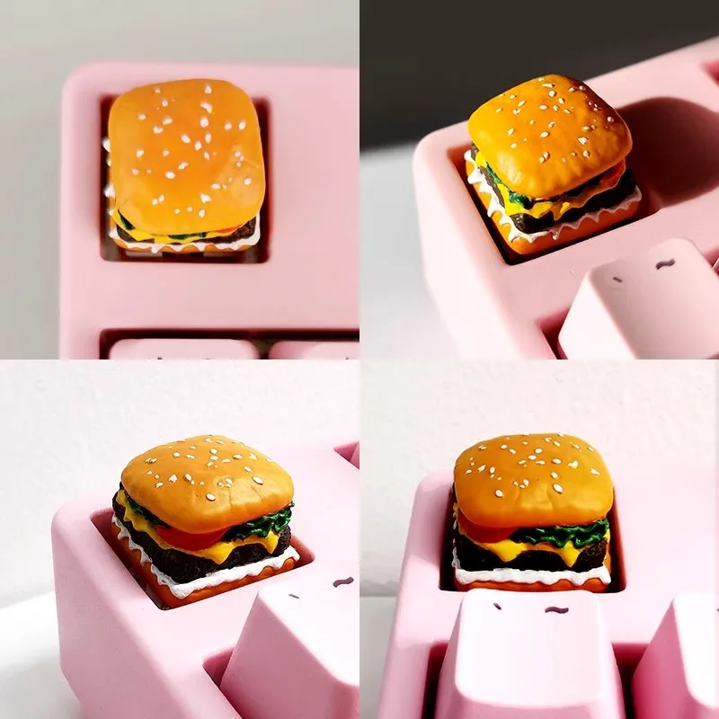 Teclas originales de hamburguesa y patatas fritas, Material de resina ergonómico, bricolaje, colorear Abs, comida deliciosa, teclas divertidas, teclado mecánico personalizado