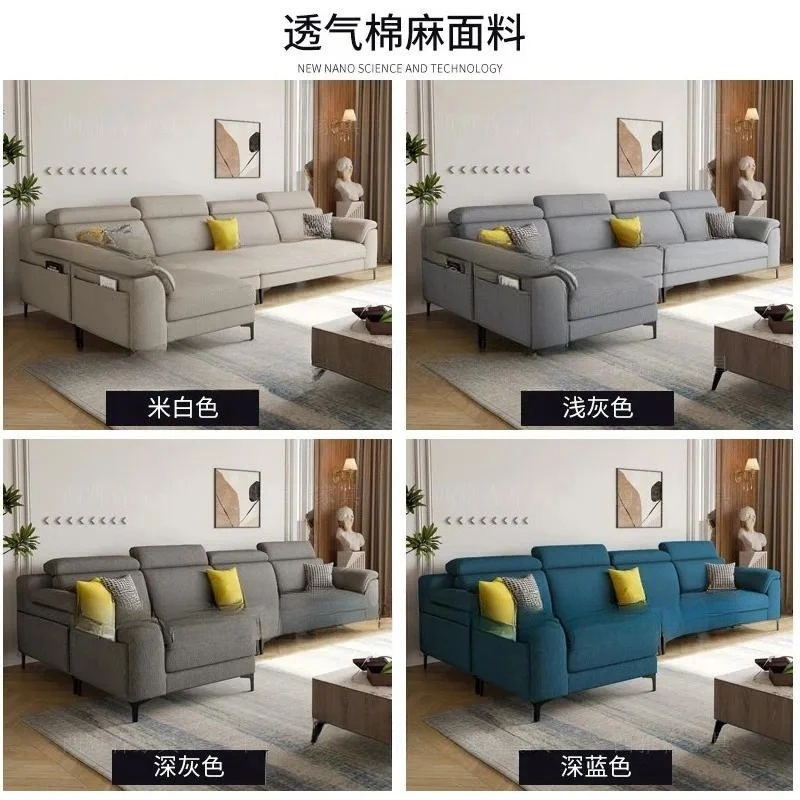 Nordic Modern Cotton Linen Sofa 4 Seater Straight High Backrest Foldable Removable Washable Cover for Living Room Small