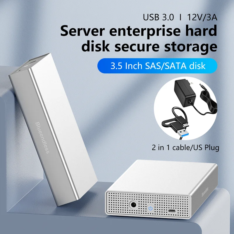 Blueendless SAS harde schijf behuizing USB C naar 2,5/3,5 inch SAS/SATA HDD box ondersteuning max. 20 GB schijfsnelheid 5 Gbps externe hdd-behuizing