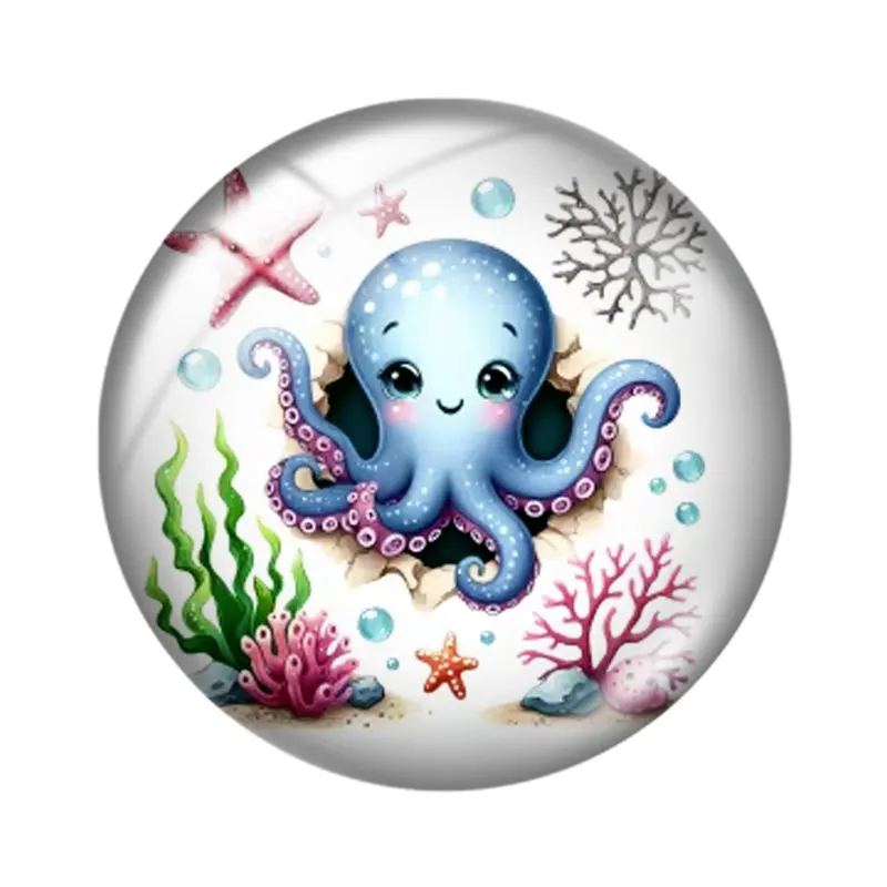 Cute Sea Creatures  12/18/20/25mm glass cabochon  bracelet pendant rings for jewelry demo earrings back Making findings
