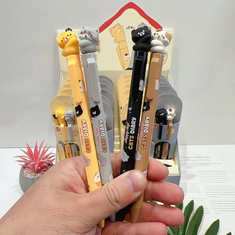 2pcs/box Kawaii Cat Pens Aesthetic Black Ink Gel Pen Ballpoint Pen Stationery Office Accessories School Supplies Kit Gift