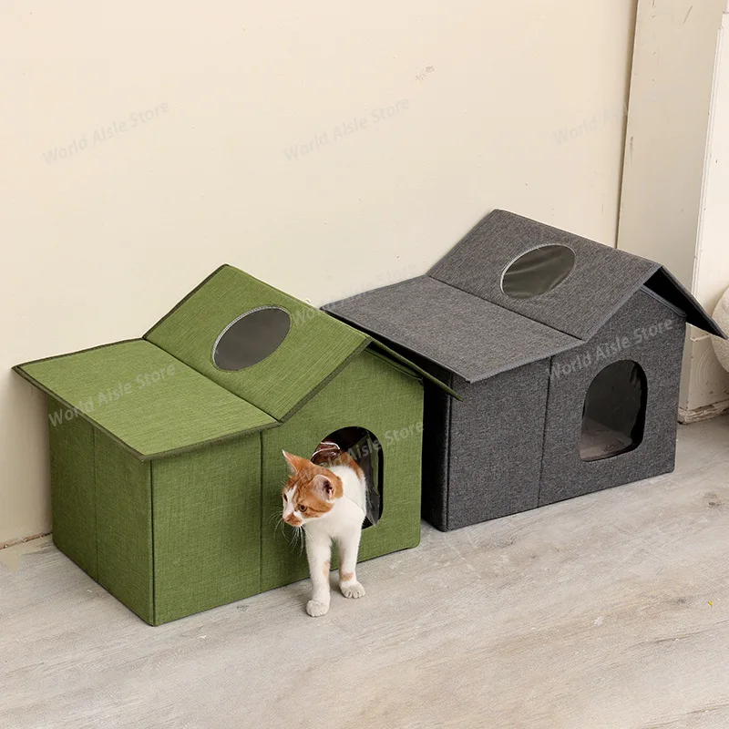 Outdoor Waterproof Cat House Enclosed Foldable Compact Design, Four-Season Villa for Indoor Outdoor Use