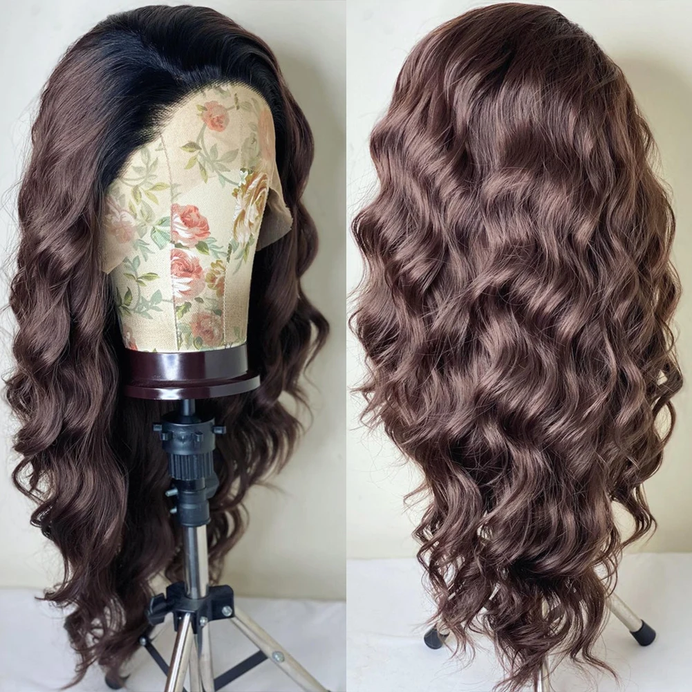 AIMEYA Ombre Brown Wig Synthetic Lace Wigs for Women Long Wavy Lace Front Wig Heat Resistant Fiber Synthetic Wig Cosplay Wigs